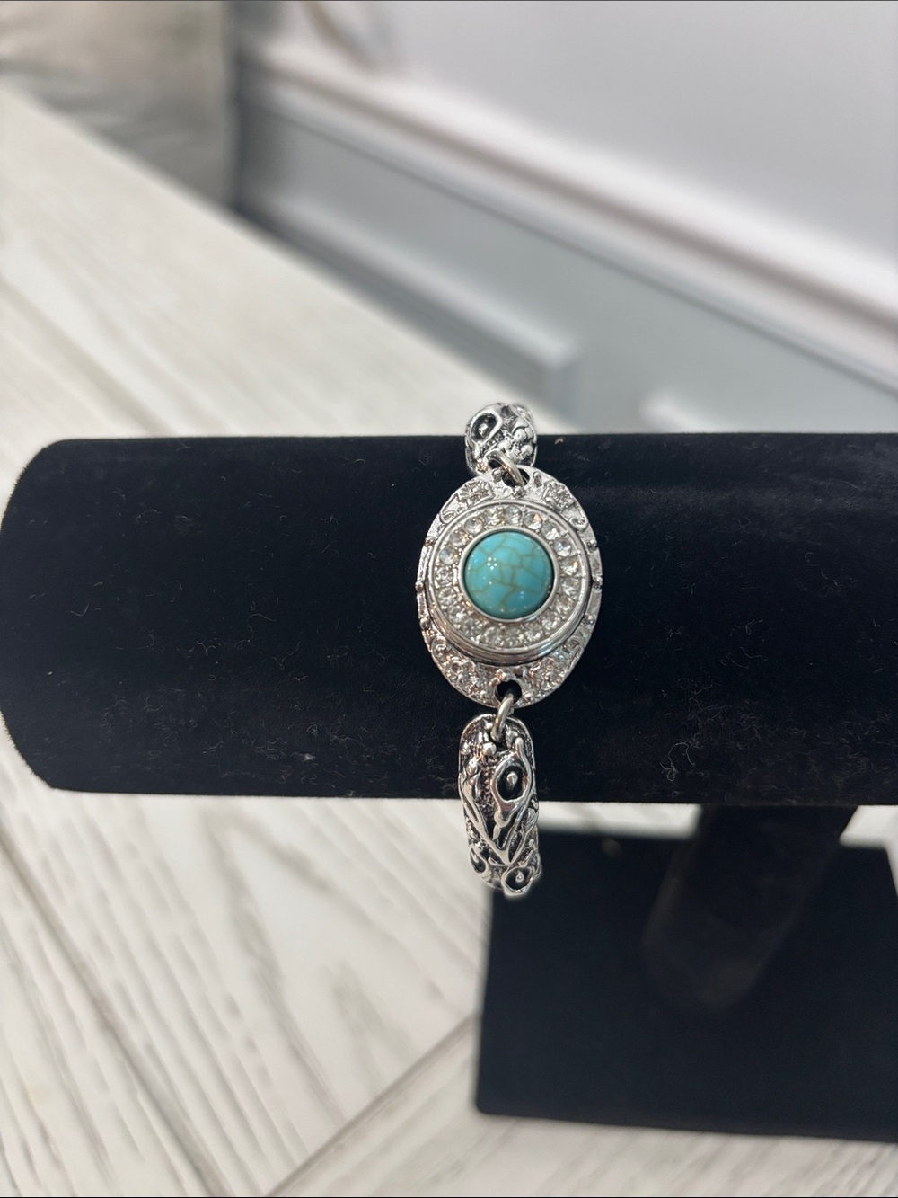 Silver-Tone Snap Bracelet with Turquoise Accent Stone